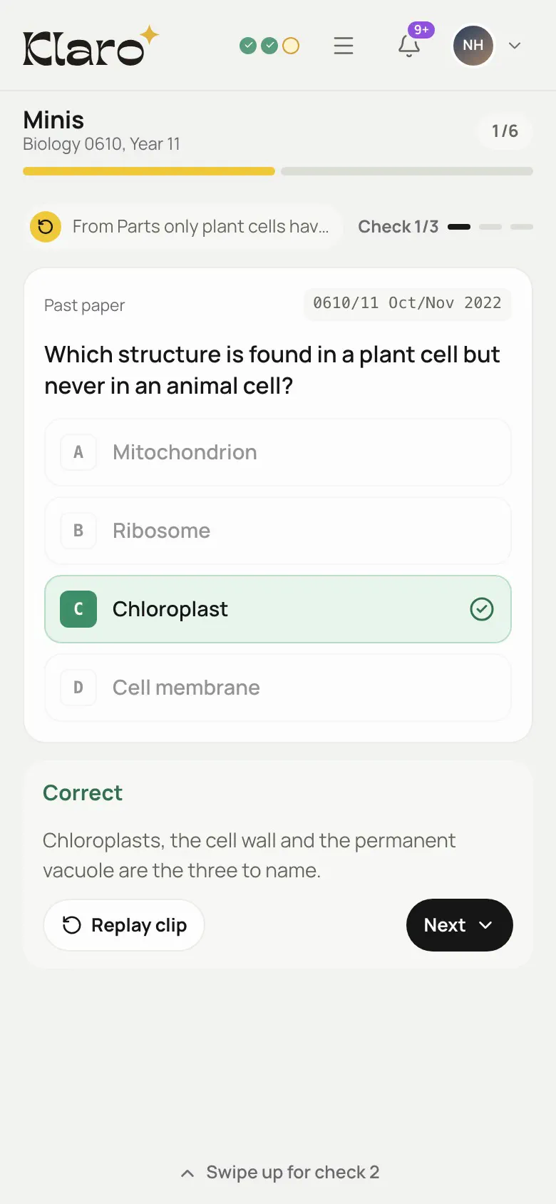 A check in a mini: a past-paper question from 0610/11 Oct/Nov 2022, answered correctly